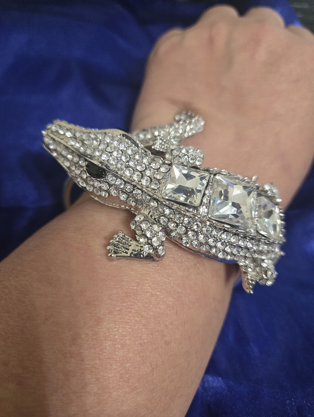 Crystal Alligator Cuff Bracelet - Silver Rhinestone